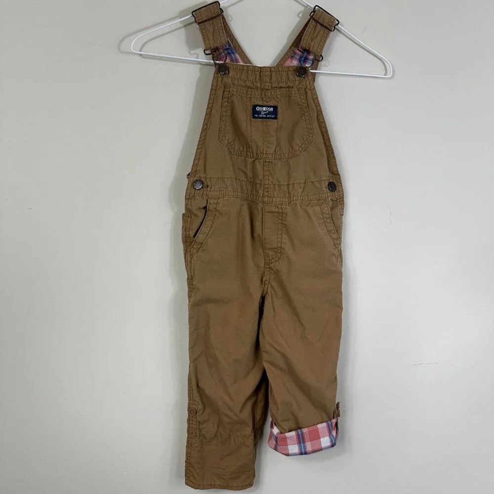 Oshkosh B'gosh Cotton Bib Overalls Vestbak Girl's 4T Khaki / Pink Girls 4T Capri